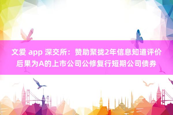 文爱 app 深交所：赞助聚拢2年信息知道评价后果为A的上市公司公修复行短期公司债券