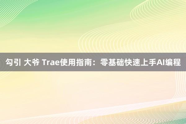 勾引 大爷 Trae使用指南：零基础快速上手AI编程