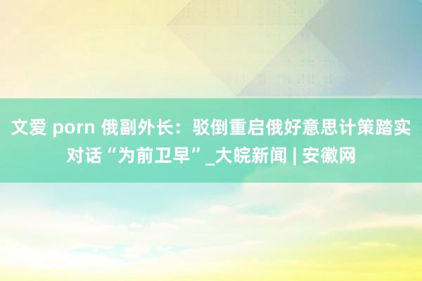 文爱 porn 俄副外长：驳倒重启俄好意思计策踏实对话“为前卫早”_大皖新闻 | 安徽网