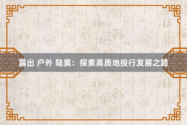 露出 户外 陆昊：探索高质地投行发展之路